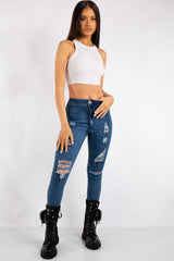 Kyla Dark Wash Blue Denim High Waist Distressed Jeans