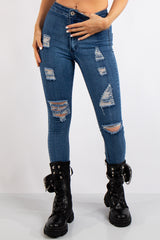 Kyla Dark Wash Blue Denim High Waist Distressed Jeans
