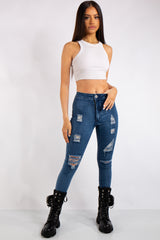 Kyla Dark Wash Blue Denim High Waist Distressed Jeans