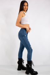 Kyla Dark Wash Blue Denim High Waist Distressed Jeans