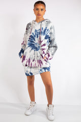 Tegan Grey Tie Dye Oversized Longline Hoodie