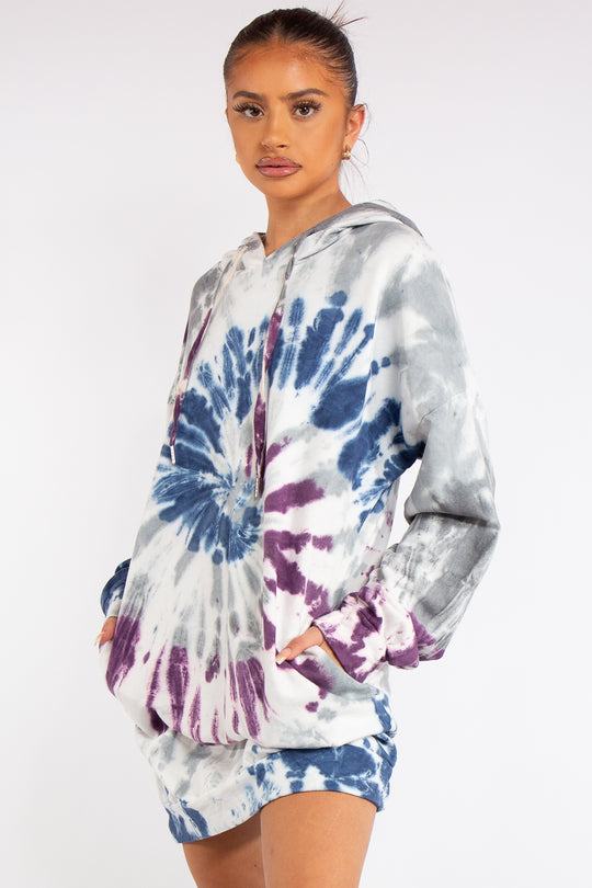 Tegan Grey Tie Dye Oversized Longline Hoodie
