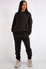 Layla Black Ruched Oversized Tracksuit Loungewear Set