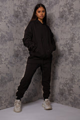 Layla Black Ruched Oversized Tracksuit Loungewear Set