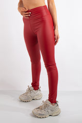 Athena Red High Waist Faux Leather Skinny Leggings