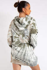 Tegan Khaki Tie Dye Oversized Longline Hoodie