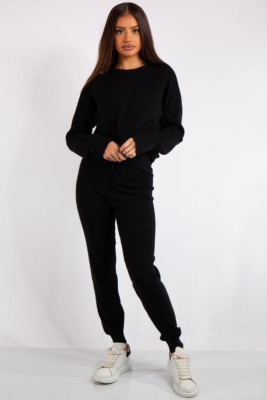 Carlee Black Knit Loungewear Tracksuit Set
