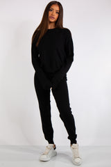 Carlee Black Knit Loungewear Tracksuit Set