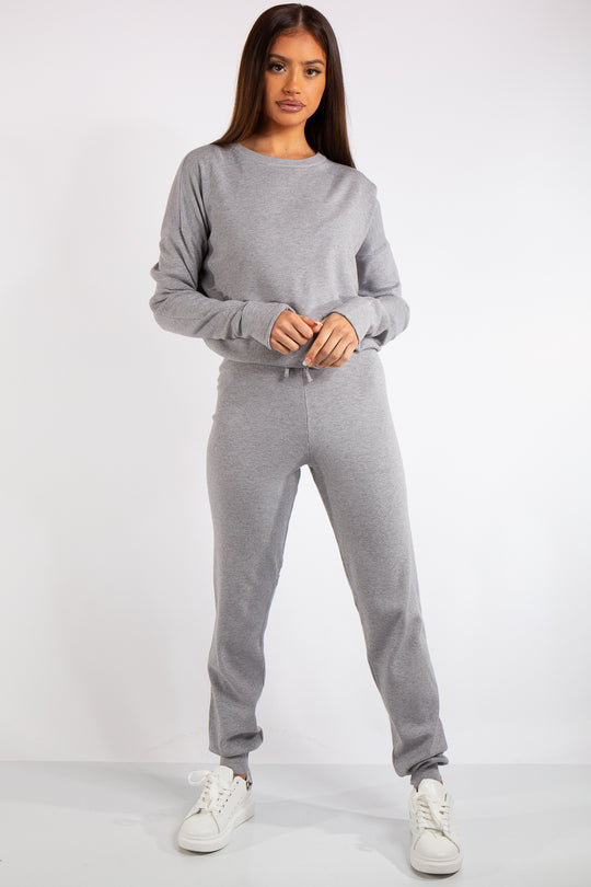 Carlee Grey Knit Loungewear Tracksuit Set