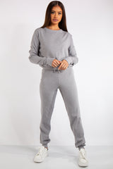 Carlee Grey Knit Loungewear Tracksuit Set