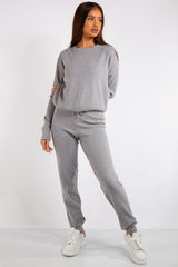 Carlee Grey Knit Loungewear Tracksuit Set