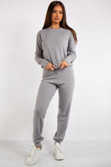 Carlee Grey Knit Loungewear Tracksuit Set