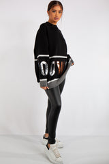 Mylah Black Power Sequin Slogan Crew Neck Knitted Jumper