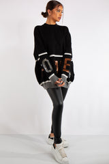 Mylah Black Power Sequin Slogan Crew Neck Knitted Jumper