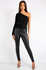 Caylee Black Ribbed One Shoulder Top