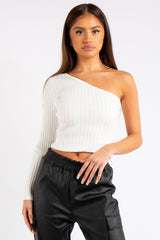 Caylee White Ribbed One Shoulder Top