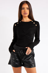 Courtney Black Knitted Button Bodysuit