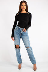 Vada Blue Denim Light Wash Ripped Mom Jean