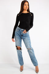 Vada Blue Denim Light Wash Ripped Mom Jean