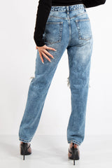 Vada Blue Denim Light Wash Ripped Mom Jean