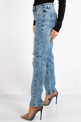 Vada Blue Denim Light Wash Ripped Mom Jean