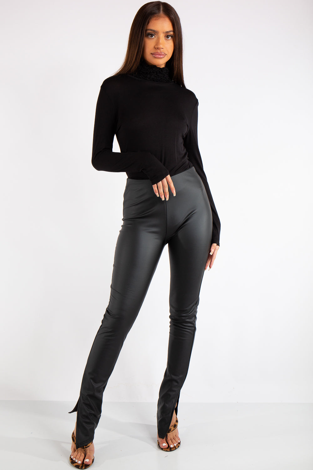 Ellison Black Faux Leather Side Split Leggings – Miss Hussy