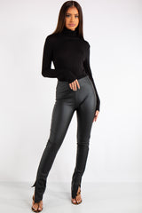 Ellison Black Faux Leather Side Split Leggings