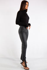 Ellison Black Faux Leather Side Split Leggings