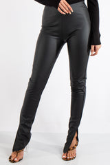Ellison Black Faux Leather Side Split Leggings