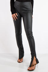 Ellison Black Faux Leather Side Split Leggings