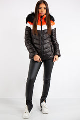 Spencer Red Contrast Panel Puffer Coat
