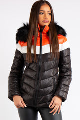 Spencer Red Contrast Panel Puffer Coat
