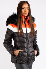 Spencer Red Contrast Panel Puffer Coat