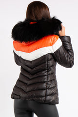 Spencer Red Contrast Panel Puffer Coat