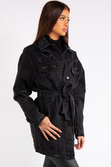 Longline distressed on sale denim jacket black