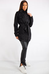 Desiree Black Denim Longline Belted Distressed Denim Jacket