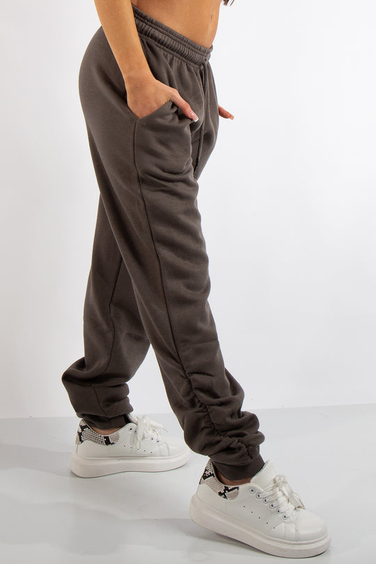 Aurelia Khaki Ruched Detailing Basic Joggers