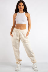Aurelia Beige Ruched Detailing Basic Joggers