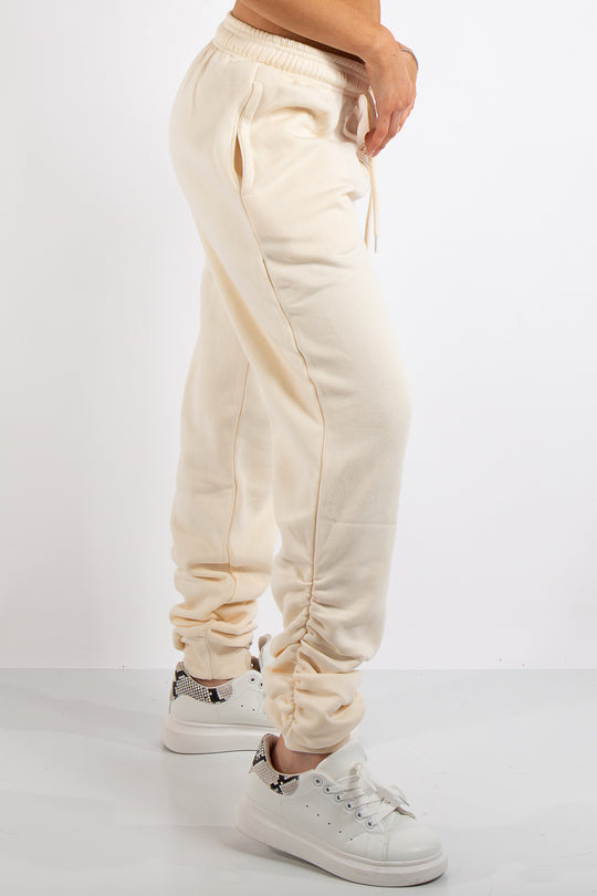 Aurelia Beige Ruched Detailing Basic Joggers