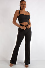 Bella Black Ribbed Bralet Trouser Co Ord Set