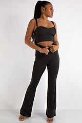 Bella Black Ribbed Bralet Trouser Co Ord Set