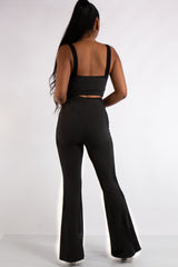 Bella Black Ribbed Bralet Trouser Co Ord Set