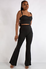 Bella Black Ribbed Bralet Trouser Co Ord Set