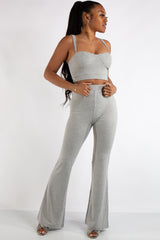 Bella Grey Ribbed Bralet Trouser Co Ord Set