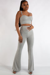 Bella Grey Ribbed Bralet Trouser Co Ord Set