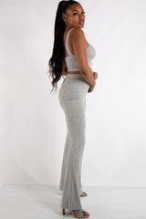 Bella Grey Ribbed Bralet Trouser Co Ord Set