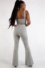 Bella Grey Ribbed Bralet Trouser Co Ord Set