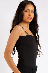 Ruby Black Slinky Super Soft Strappy Bodysuit