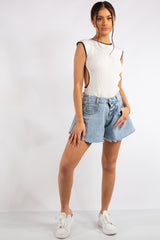 Klara White Backless Ribbed Bodysuit