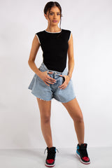 Klara Black Backless Ribbed Bodysuit